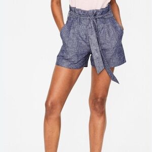 Boden Chambray St Ives Paperbag Waist Linen Cotton Blend Shorts Preppy - Size 12